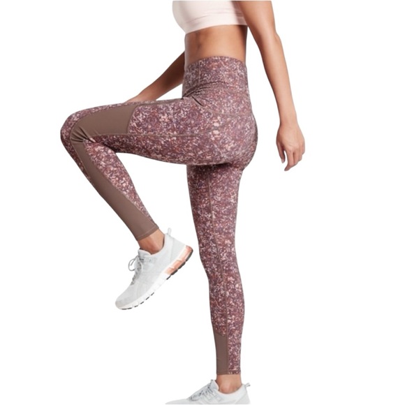 {Athleta} "Rainier Printed Mesh Tight" Slim Skinny Stretch Gym Yoga Leggings - Picture 1 of 6